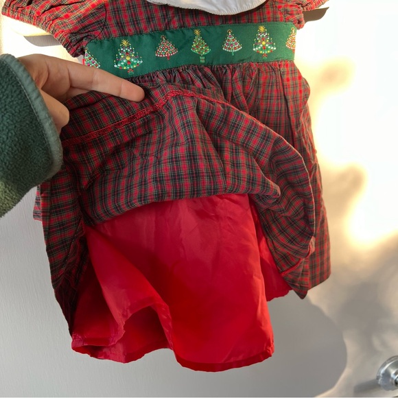 Girls Collared Christmas Tree Embroidered Dress - Picture 6 of 11